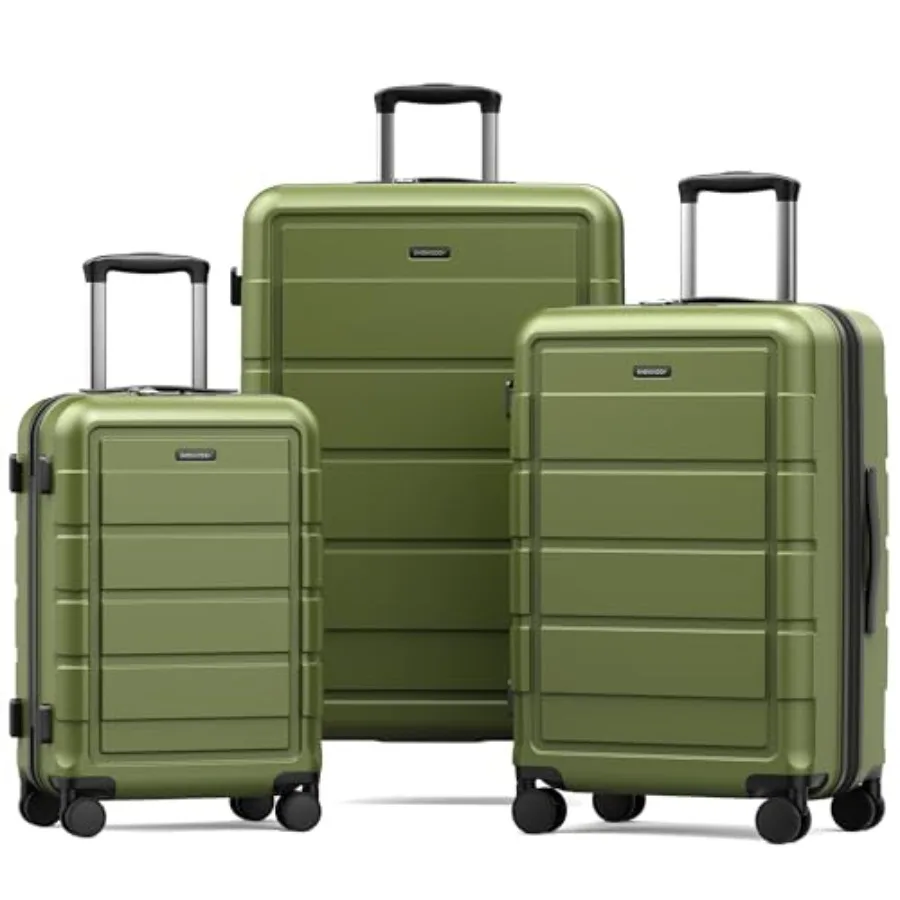 

Набор чемоданов SHOWKOO, расширяемый, 100% прочный, с двойными колесами, замком TSA, оливково-зеленый, 3 шт.