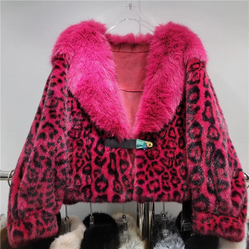 DEAT Women\'s Faux Fur Coat Lapel Loose Leopard Pattern Single Buckle Thick Luxury Plush Jackets 2024 Autumn New Fashion 29L8535