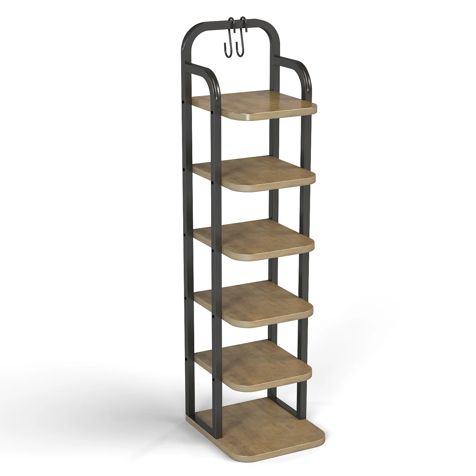 

US Shoe Tower 6 Tier Vertical Shoe Rack Adjustable Shelves Tall Narrow Shoe Shelves with Hooks Small Space Entryway Living Room
