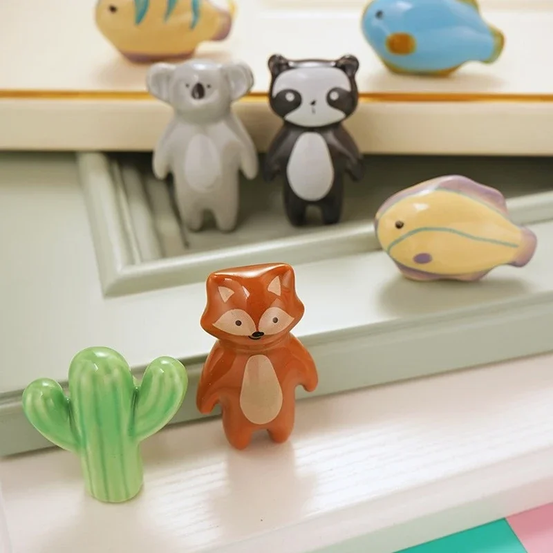 animals Kid room  Handles Cartoon Ceramic Drawer Furniture Knobs Children Cute Cabinet Pulls Dresser Knob Cute Cupboard Handle