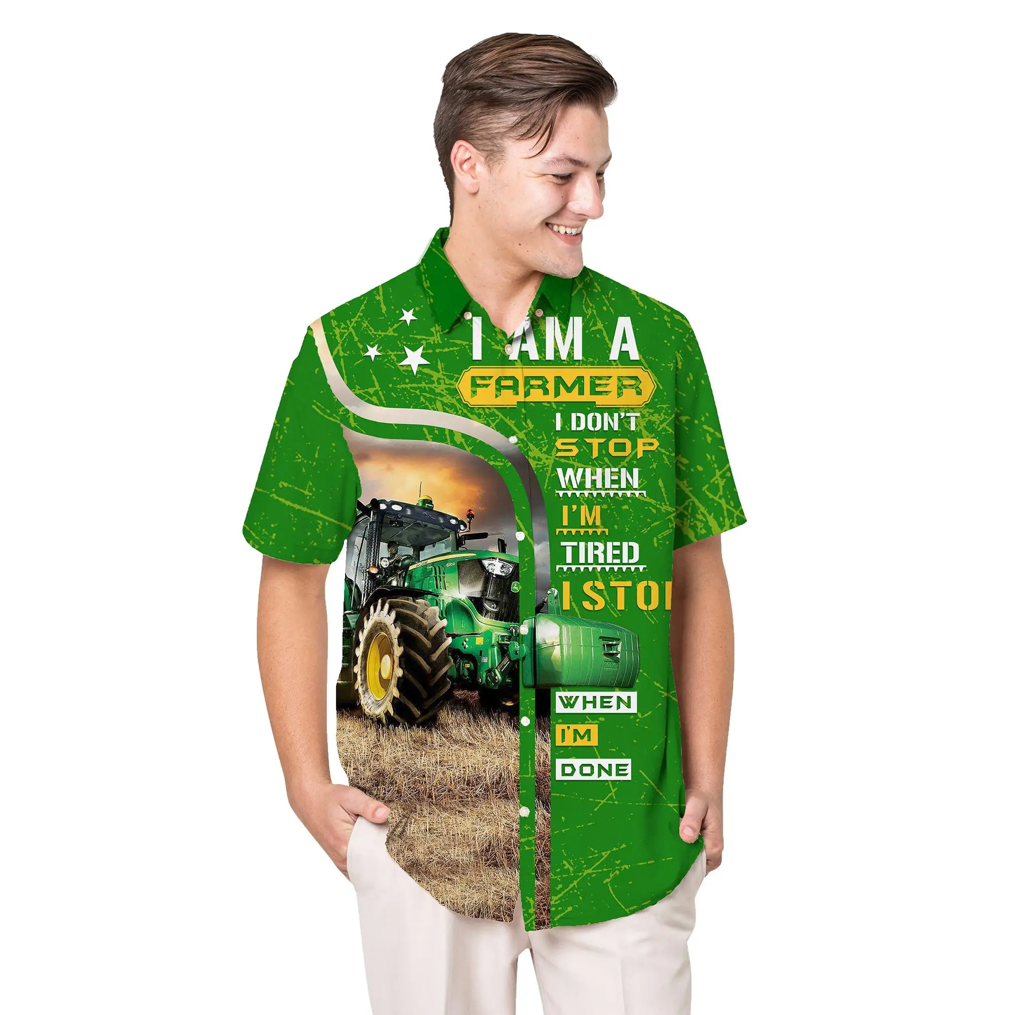 Jumeast Tractor Pattern Men Hawaiian Shirt Farm Life 3D Printed Aloha Shirts Unisex Baggy Streetwear Beach Clothing Farmer Gift