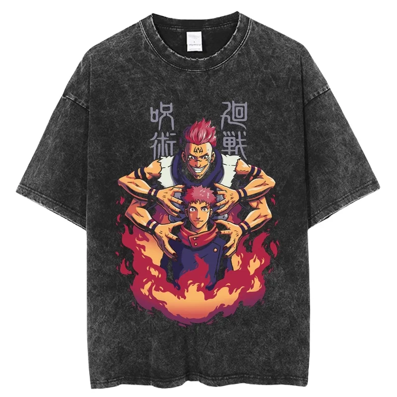 Jujutsu Kaisen Gojo Geto Yuji Trio Poster Bedrucktes T-Shirt für Herren und Damen, gewaschenes T-Shirt, hochwertiges Vintage-Baumwoll-T-Shirt