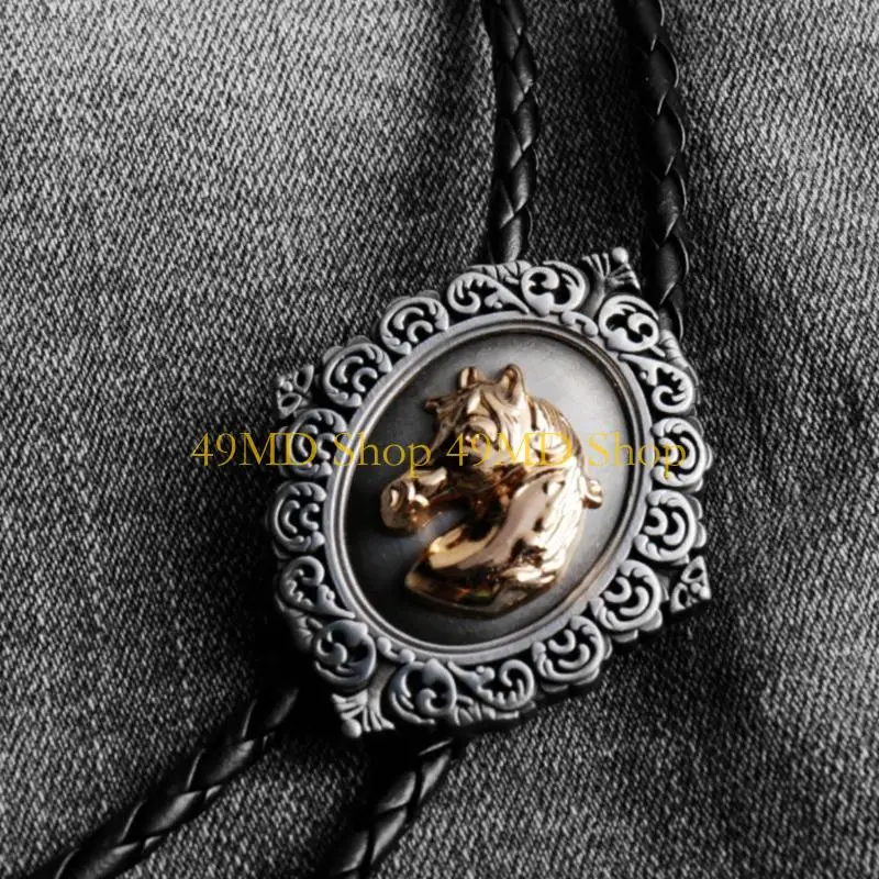 49MD Bolo Tie for Men Carnivals Western Necktie Alloy Horse Head Buckle Bolo Tie for Shirt Sweater Decorative Necktie for Men