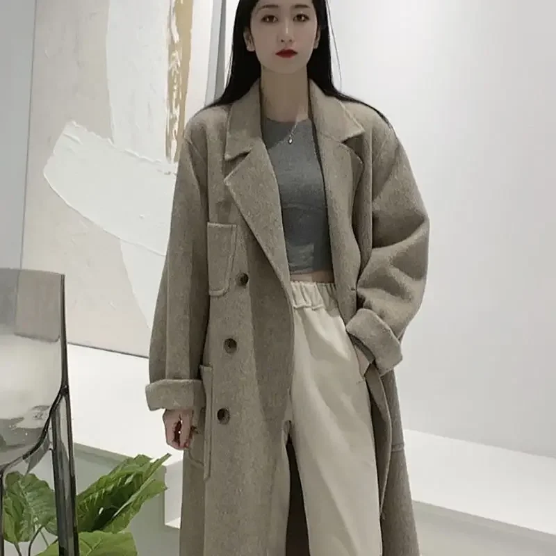 New Double-sided Wool Coat in The Long All-in-one High-end Hepburn Style Wool Outerwear  Winter Coat 2024 Anti-season Clearance