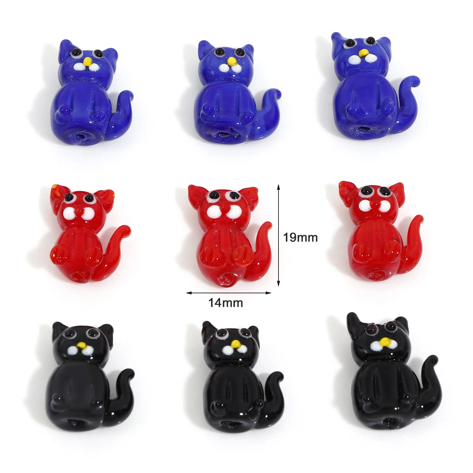 3D Lampwork Glass Beads For DIY Charm Jewelry Making Cat Animal Multicolor Beads About 19mm x 14mm, Hole: Approx 1.6mm, 2 PCs