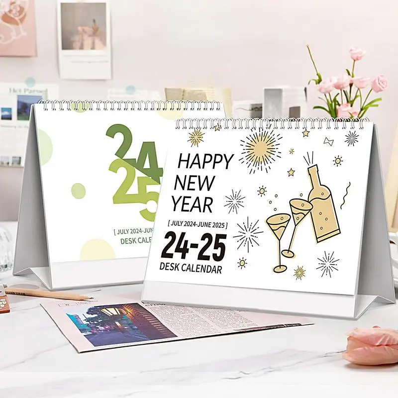 

Simple Desktop Calendar 2024-2025 English Design Creative Decoration Calendar Aesthetic Daily Life Check-In Calendar Workplace