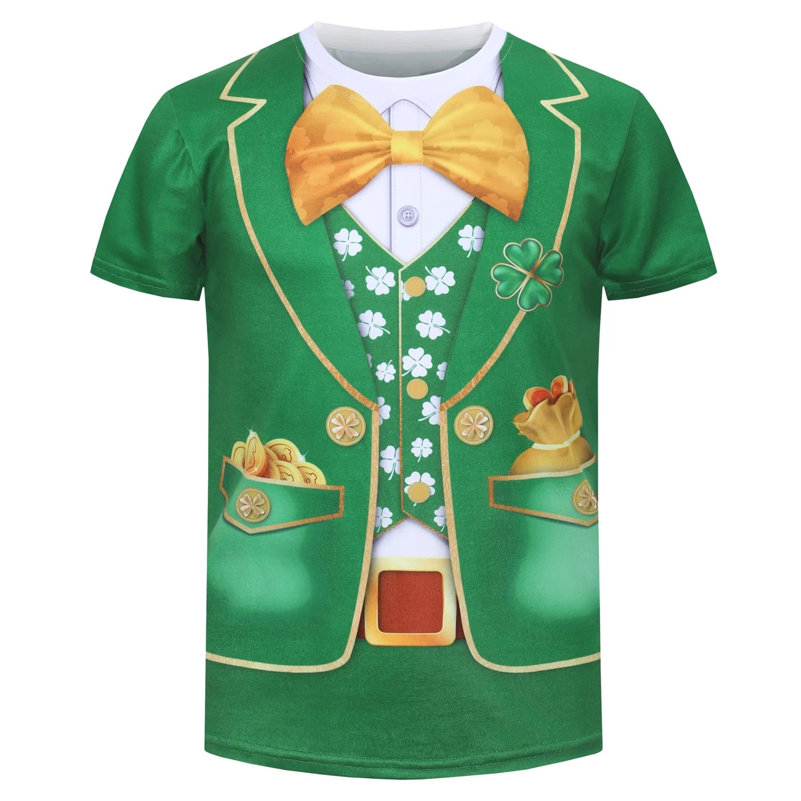 เด็กชาย St. Patrick's Day เครื่องแต่งกายเสื้อยืดเด็กสีเขียวเด็ก 3D พิมพ์เสื้อเด็กเสื้อผ้าแขนสั้นแปลกใหม่