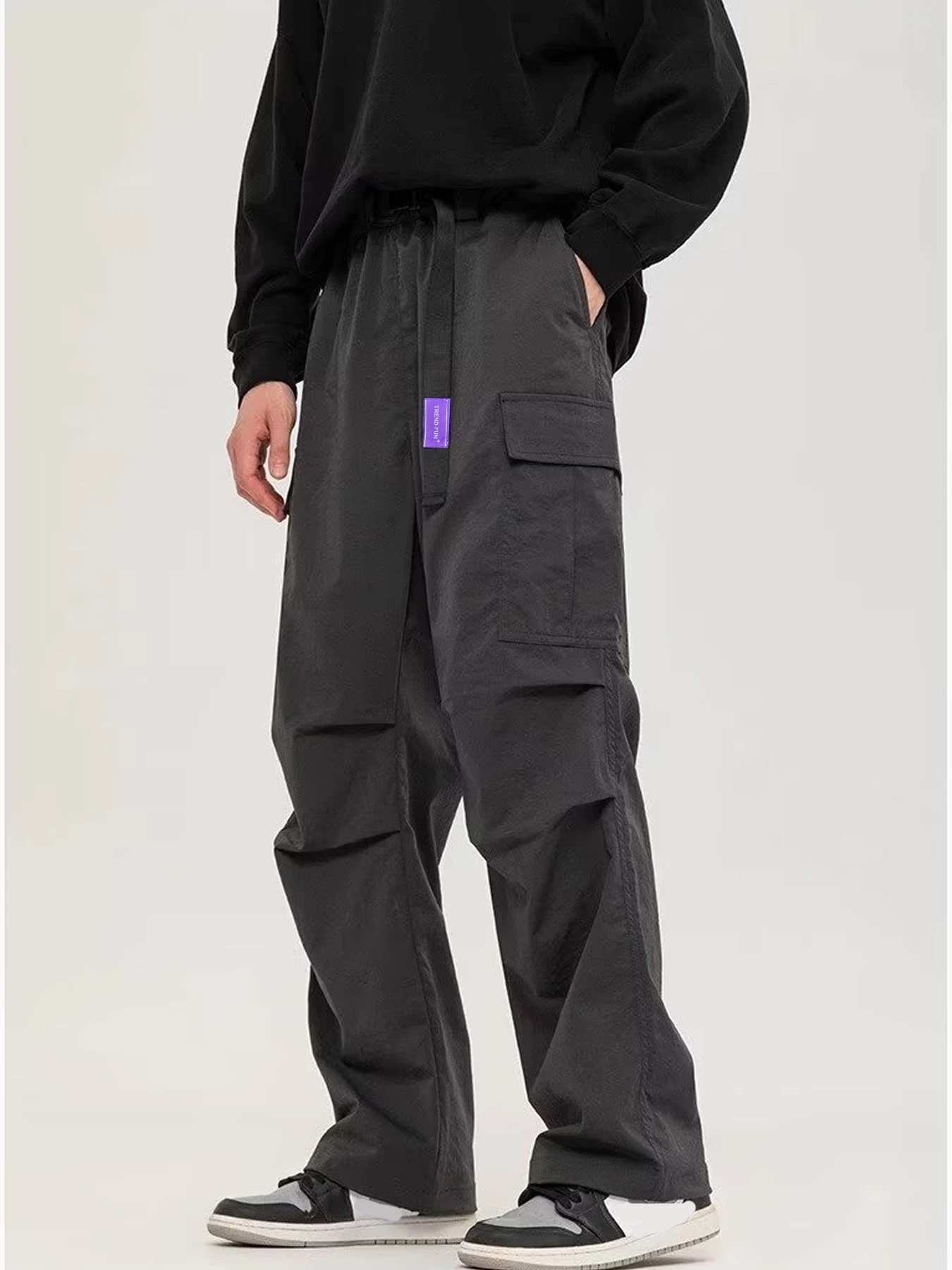 Spring and summer pants, loose hanging pants, men's sports and casual pants, straight leg sweatpants, men's