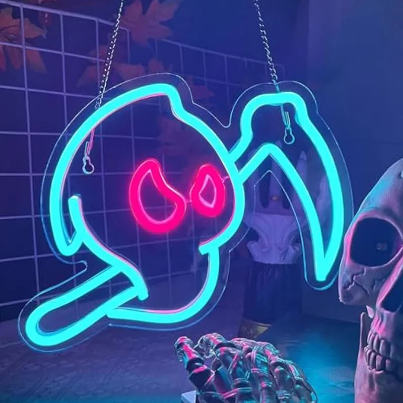 

Ghost Neon Sign USB Halloween Grim Reaper Neon Light Wall Decor for Halloween Party Bar Room Decoration Kids Game Room