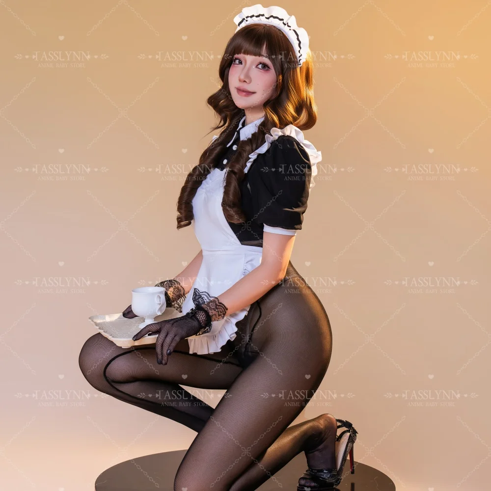 

Original French Maid Cosplay Costume Sexy Cute Maid with Detachable Apron Halloween Cosplay Outfit Mesh Fabric Bodysuit