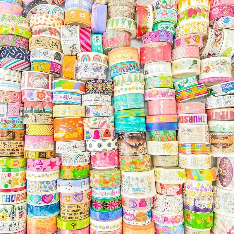 500g 무작위 Washi 테이프 세트 50-60 Pcs 반복 없음 편지지 스티커 접착 마스킹 테이프 Scrapbooking Kawaii 저널 용품