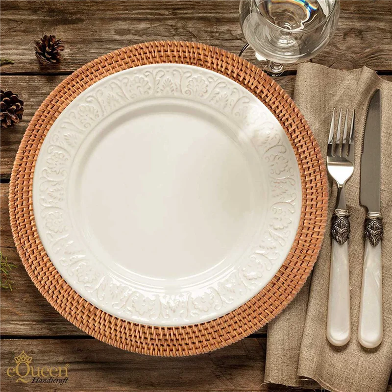 

ABXD 6 Pcs Handmade Round Natural Rattan Placemat Farmhouse Round Wicker Placemats For Dining Table,Wedding,Parties,BBQ's,Etc