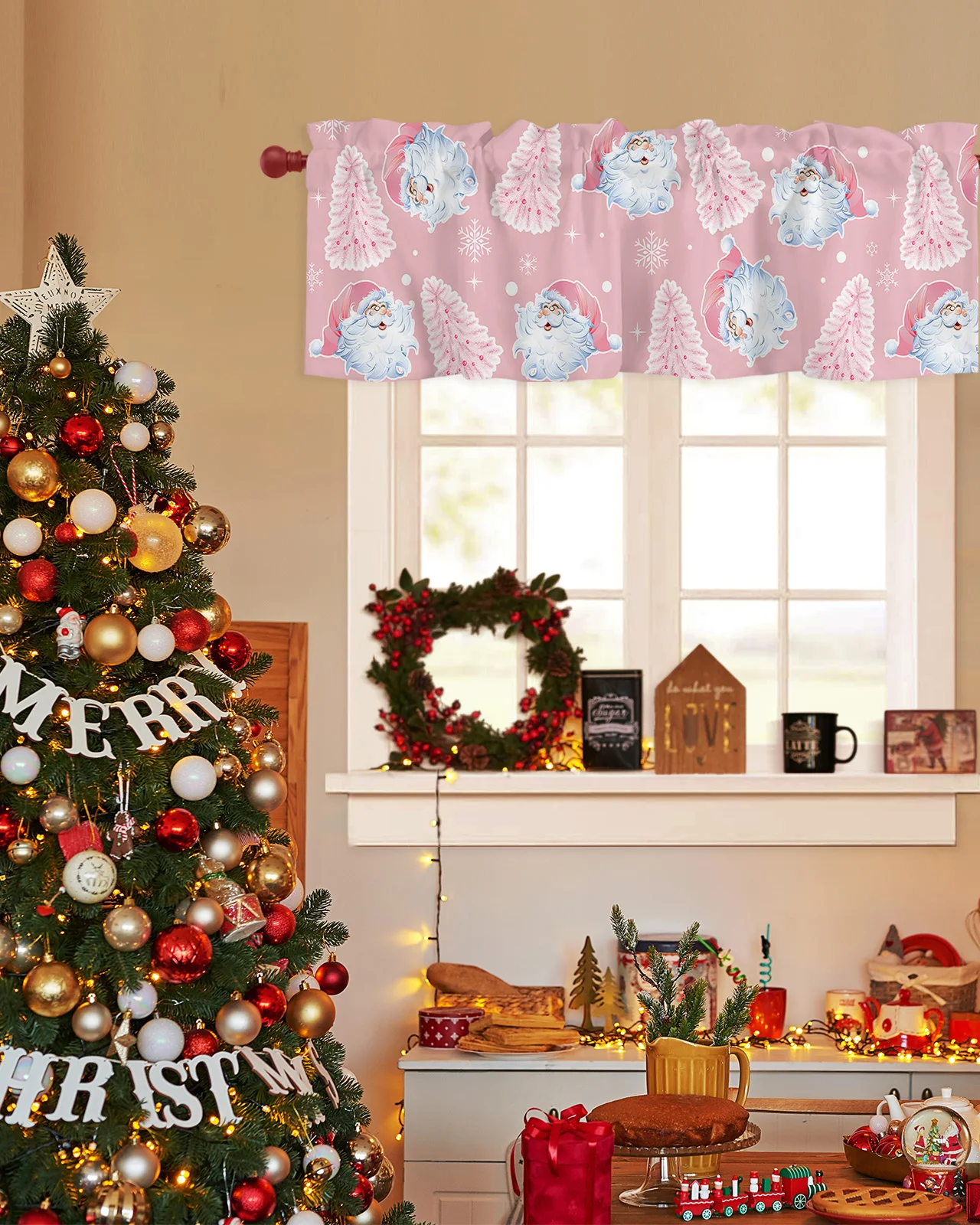 ZEDLIYU Valances for Windows Kitchen Living Room Small Window Valance powdered Christmas Snowman Xmas 1 Panel, 54 x 18 Inch