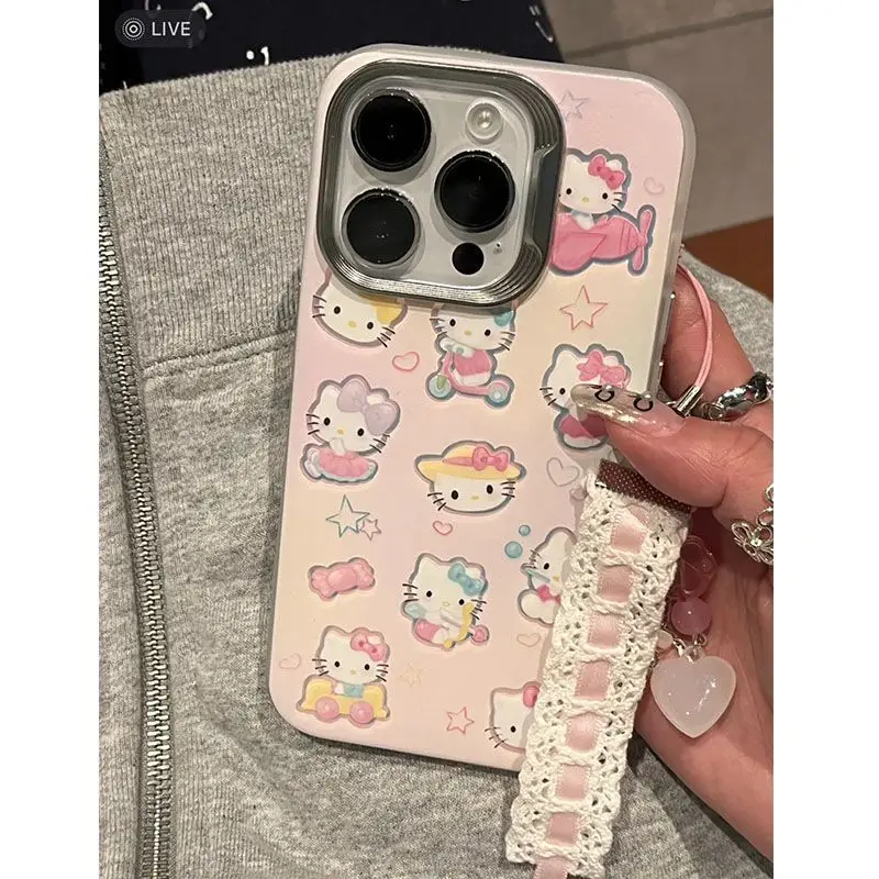 Hello Kitty Electroplated Apple Phone Protective Case Anime Cartoon Sanrio Iphone 15 14/13/12/11 Anti Drop Phone Case