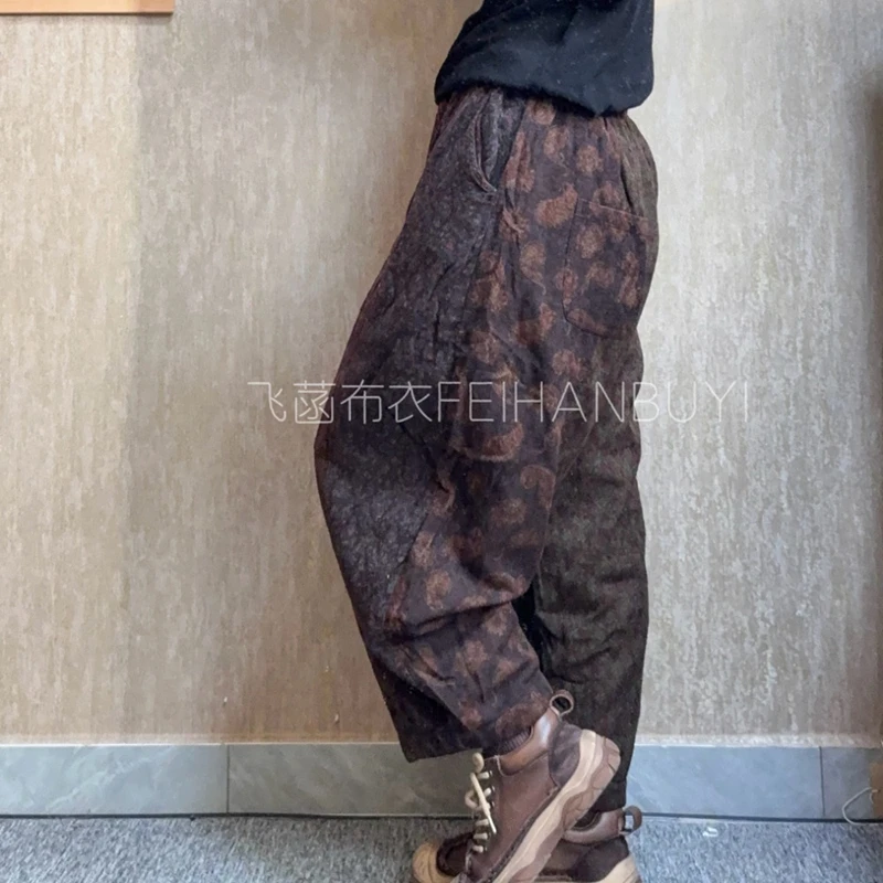 Winter 2025 New Arrival Women Good Quality Vintage Ankle-length Pants Casual Loose Cotton Linen Elastic Waist Harem Pants F194