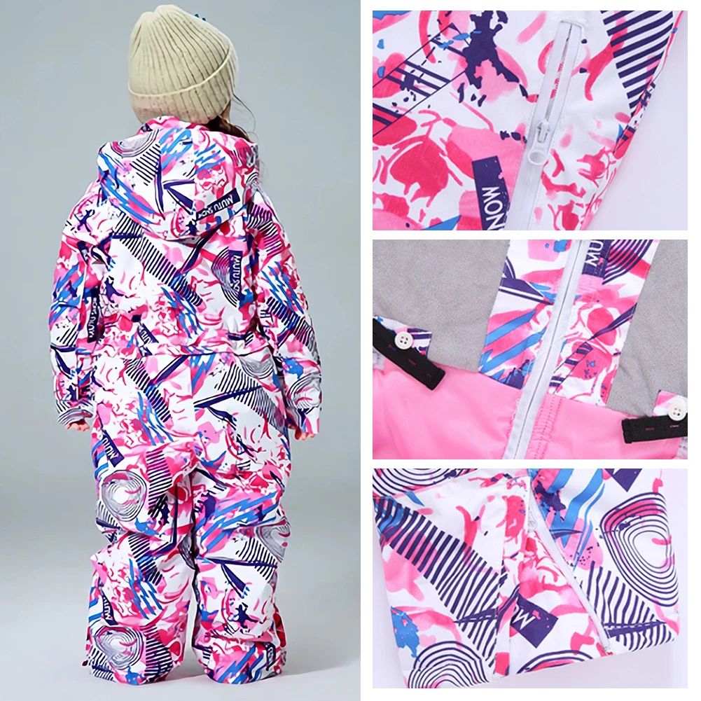 Kids Snowboard Wear,One-Piece Boys Skiing Suits,Winter Waterproof Windproof Children's Snow Jumpsuits,Fleece Girls Skiing Suits