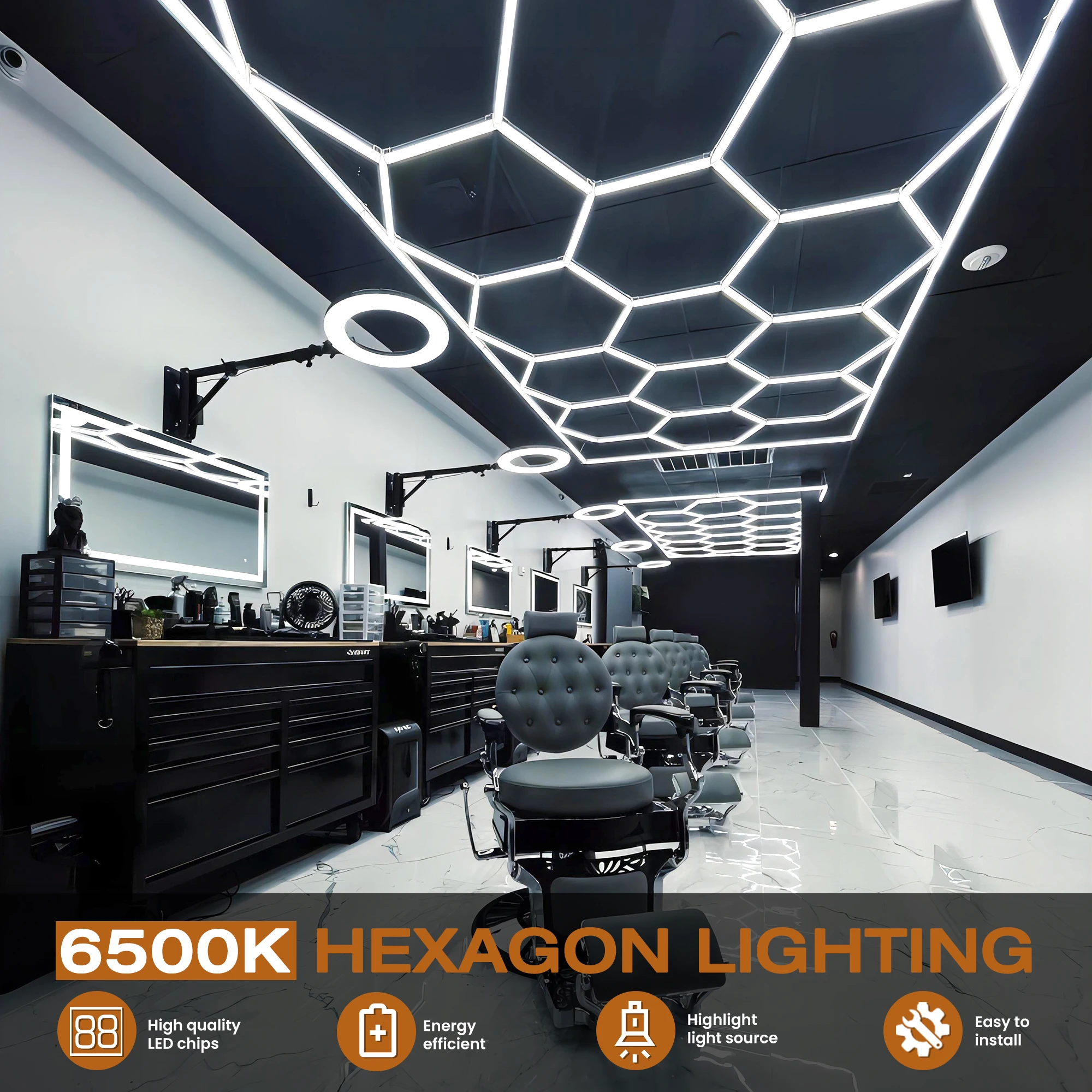 Cutomized Honeycomb LED Car Detailing Ceiling Light Hexagon Garage Light for Showroom 4S Workshop Barber DIY Fun Dropshipping