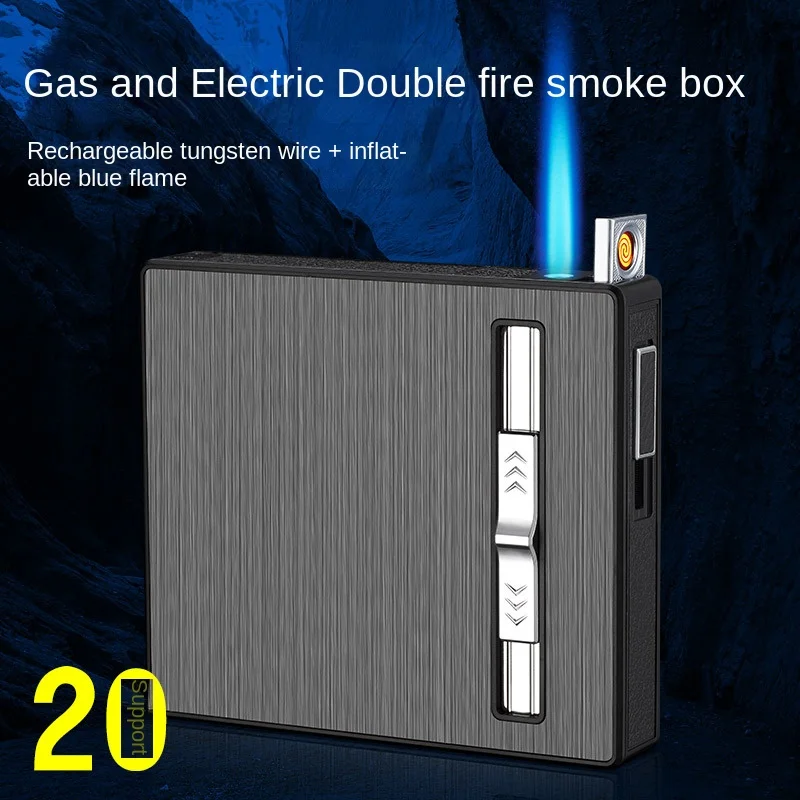 Wind-proof Cigarette Case Gas-electric Dual-use Straight-to-cigarette Case Lighter 10/20 USB Rechargeable Cigarette Cases