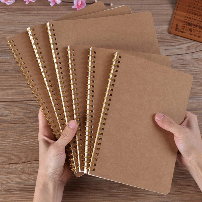 Cuaderno de espiral fino A5 B5, 50 hojas/100 páginas/libro, 4 tipos de páginas interiores, cubierta de papel Kraft, suministros para notas de estudio y oficina, 4 Uds.