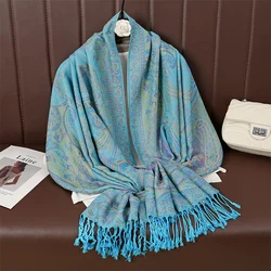 Paisley Pashmina Shawl Scarf Women Jacquard Cashew Printed Scarves Flowers Borders Female Tassel Blanket Wraps Ethnic Shawls