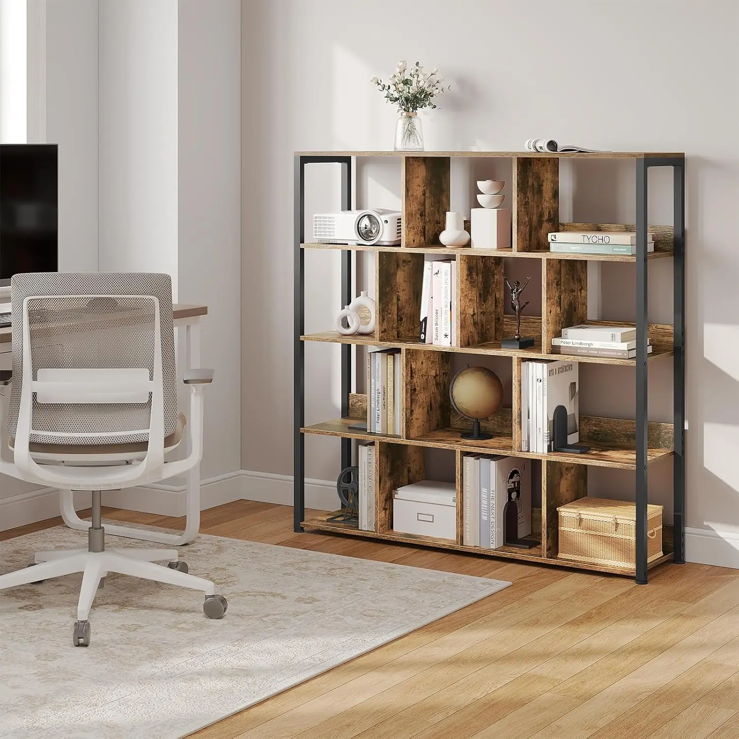 ستاندريجال ريجال ستيند، Bücherregal mit 4 Ebenen، Bücherschrank Aufbewahrungsregal Küchenregal Eckregal، Standregal mit Kippsi