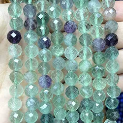 6/8/10MM Natural Faceted Stone Beads Fluorite Loose Spacer Beads For Jewelry Making DIY Bracelet Earrings Accessories 7.5''inche