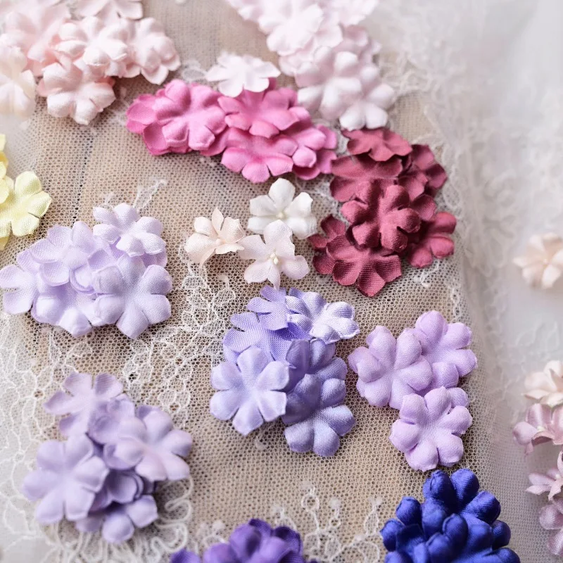 100PCS.Mini Satin Petals Diameter of 2.2CM,Simulated Flower Hair Accessories, Earrings,Children\'s Clothing DIY Accessories