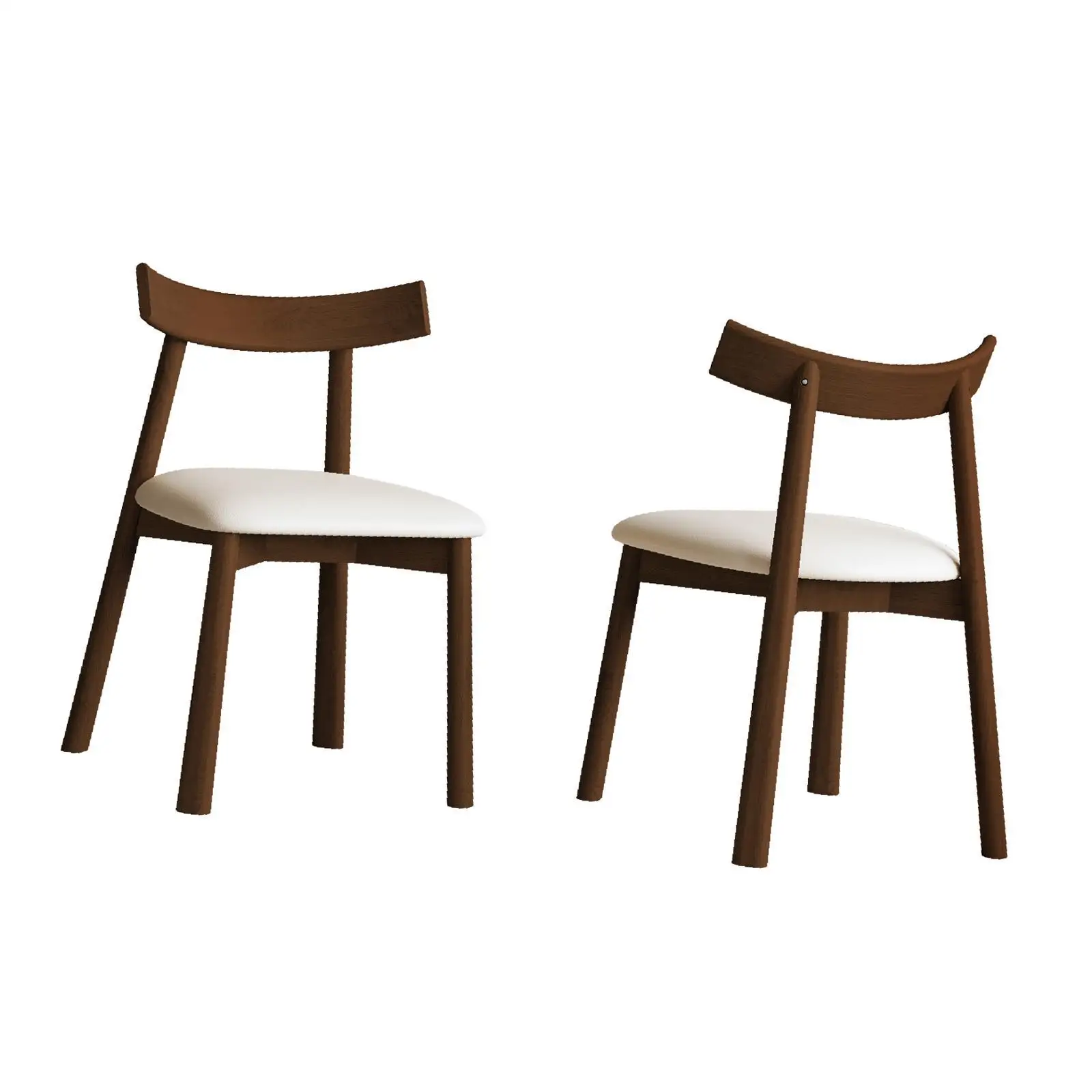 

Set of 2 Modern Walnut Dining Chairs Armless Design Thick Cushioned Leather Seat Sturdy Wood Frame for Dining Area