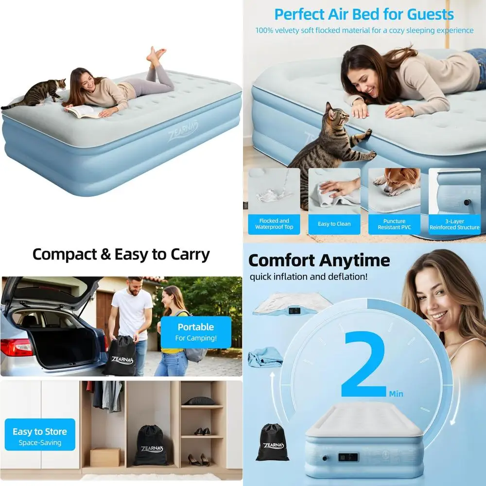 

Портативный надувной матрас с встроенным насосом и подушкой, удобная надувная кровать для путешествий и дома, выдерживает до 550 фунтов.