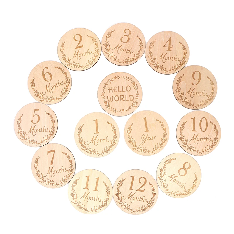 بطاقة معلم خشبية لحديثي الولادة ، شهر الميلاد ، عيد ميلاد ، عضاضة خشبية للأطفال ، لعبة التصوير الفوتوغرافي الدعائم #3