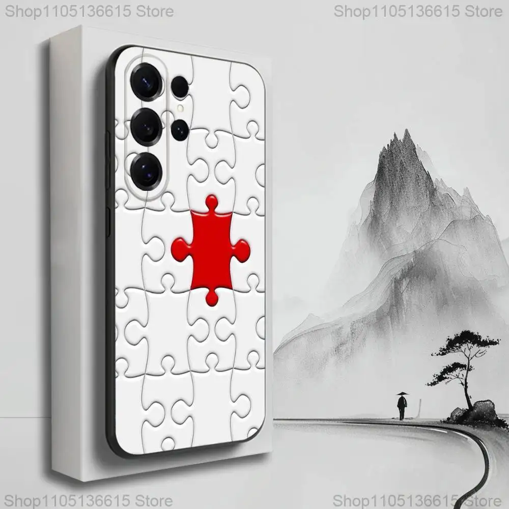 Interesante funda de teléfono con rompecabezas artístico para Samsung S25,S24,S23,S22,S21,S20,S10,Ultra,Plus,Lite,FE, funda negra de silicona suave