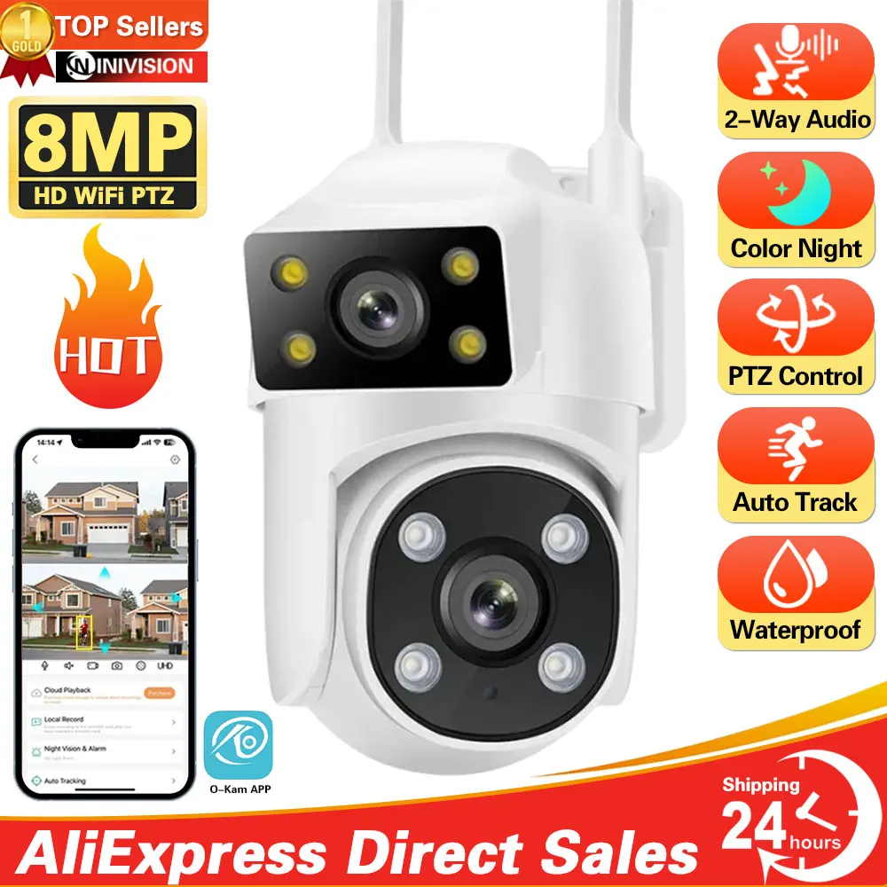 4K 8MP Wifi PTZ Camera Dual Lens IP CCTV Video Surveillance Camera Ai Human Detect Auto Tracking Night Vision Outdoor Waterproof