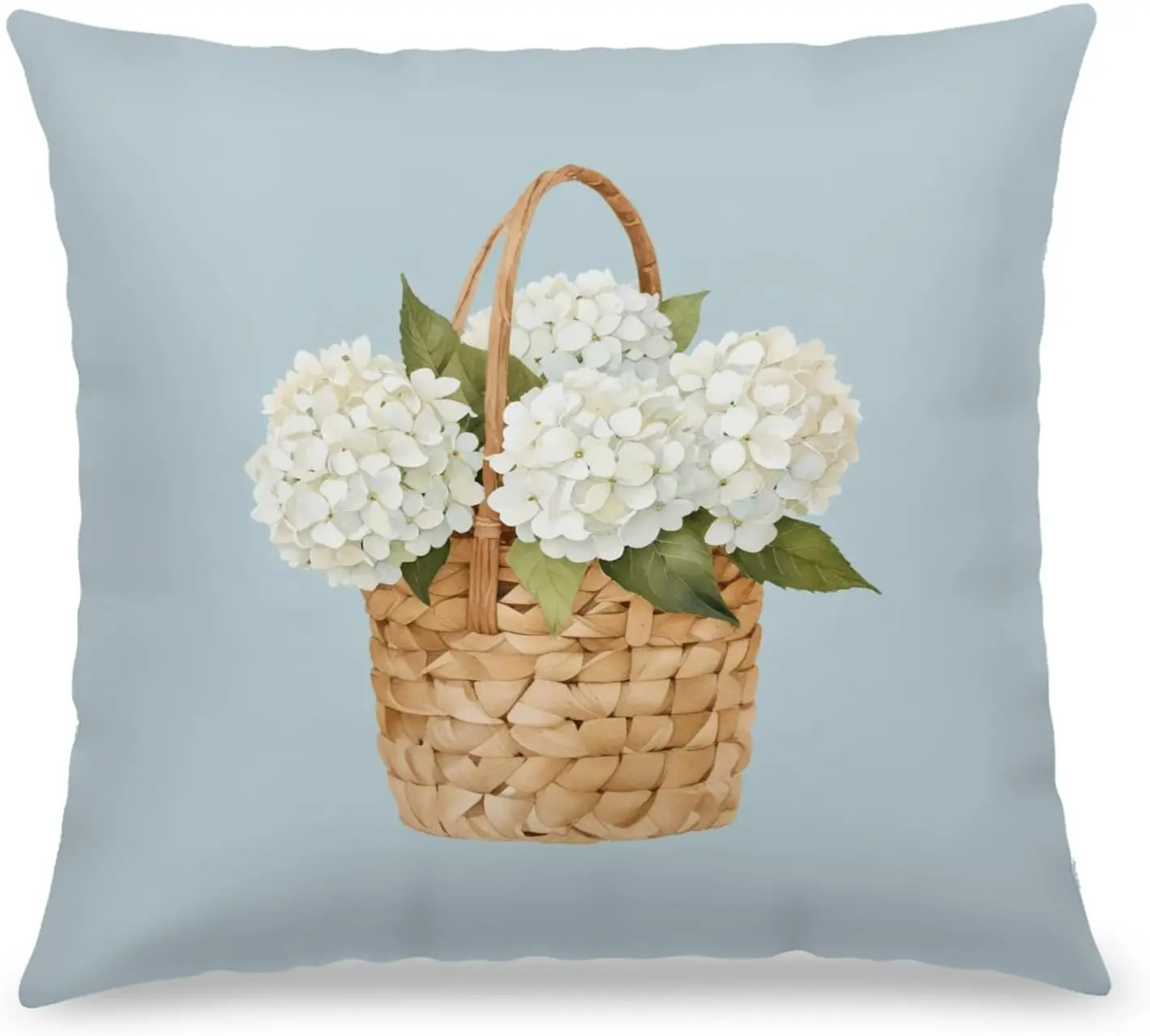 Rustic Hydrangea Flower Bouquet Basket Design Throw Pillow Cover Cushion Decorative Accent for Living Room Home Decor 40x40cm