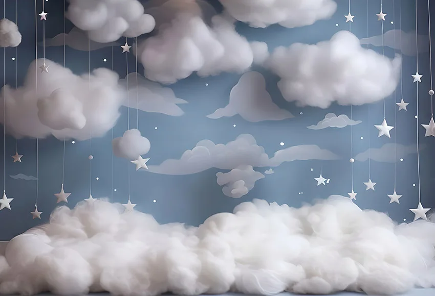 Mehofond Photography Backdrop Dreamy Newborn Princess Birthday Party Silver Star Toy Bear Clouds Decor Photo Background Studio