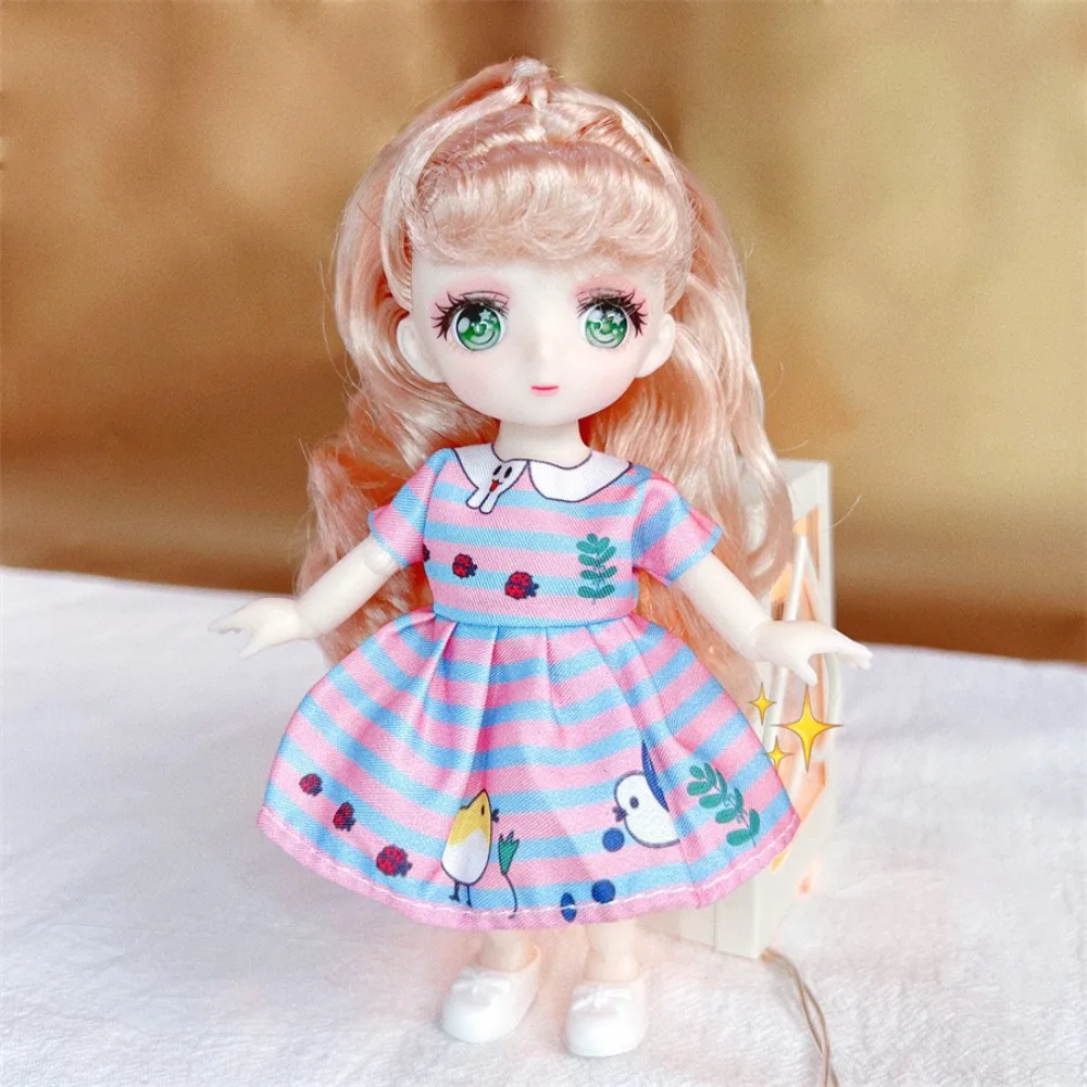 1/8 16CM BJD Doll Ball Jointed Body Anime Eyes Cute Full Set With Fashion Clothes Headdress DIY Toys For Girl Gift