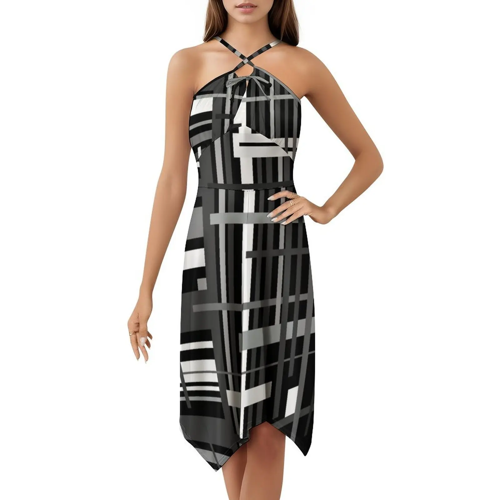 فستان حفلات نسائي بنمط مستوحى 6، ملابس نادي مطبوعة عصرية للنساء، نمط هندسي مستوحى من اللون الرمادي