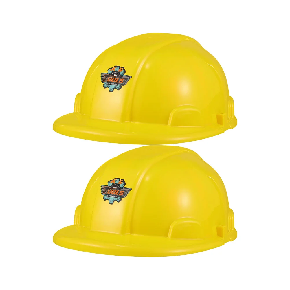 2 Pcs Caps Tool Hat Construction Worker Toy Kids Party Plastic Hats Yellow for Plaything Child