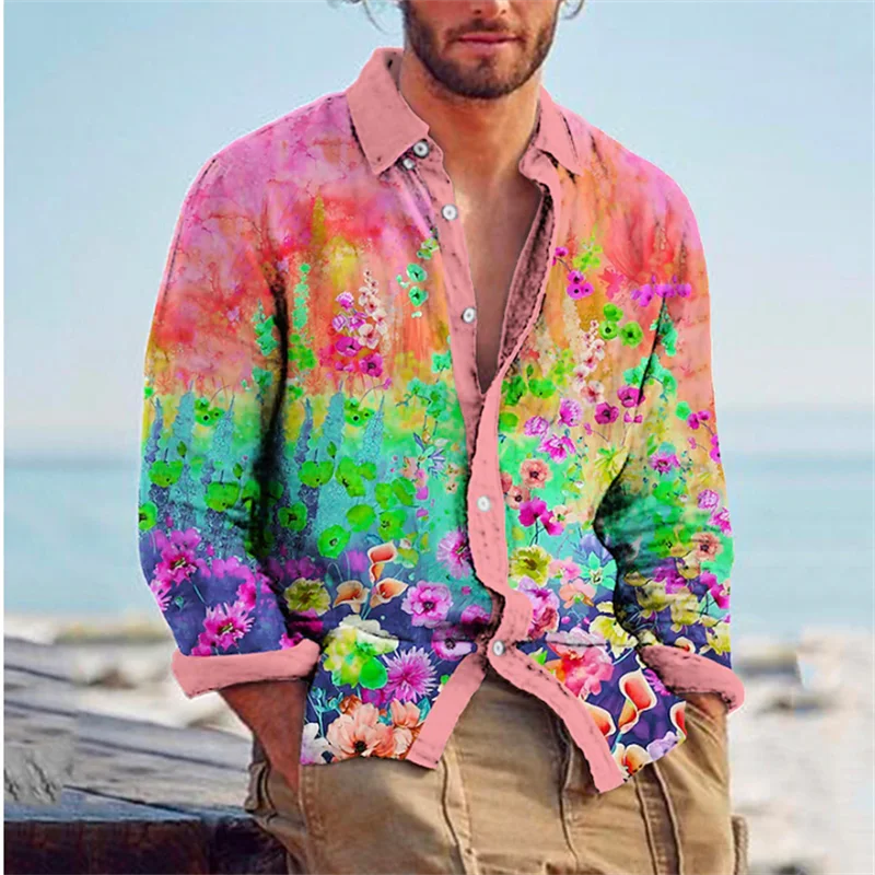 Camisa con solapa y botones para hombre, Tops de manga larga con estampado de flores, cárdigan informal de diseñador, S-6XL, nueva moda, 2023