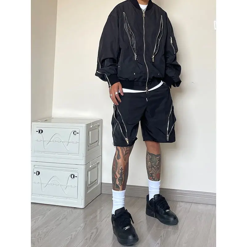 American style high street wind assault shorts men zipper design Harajuku casual tooling outdoor five-point pants summer