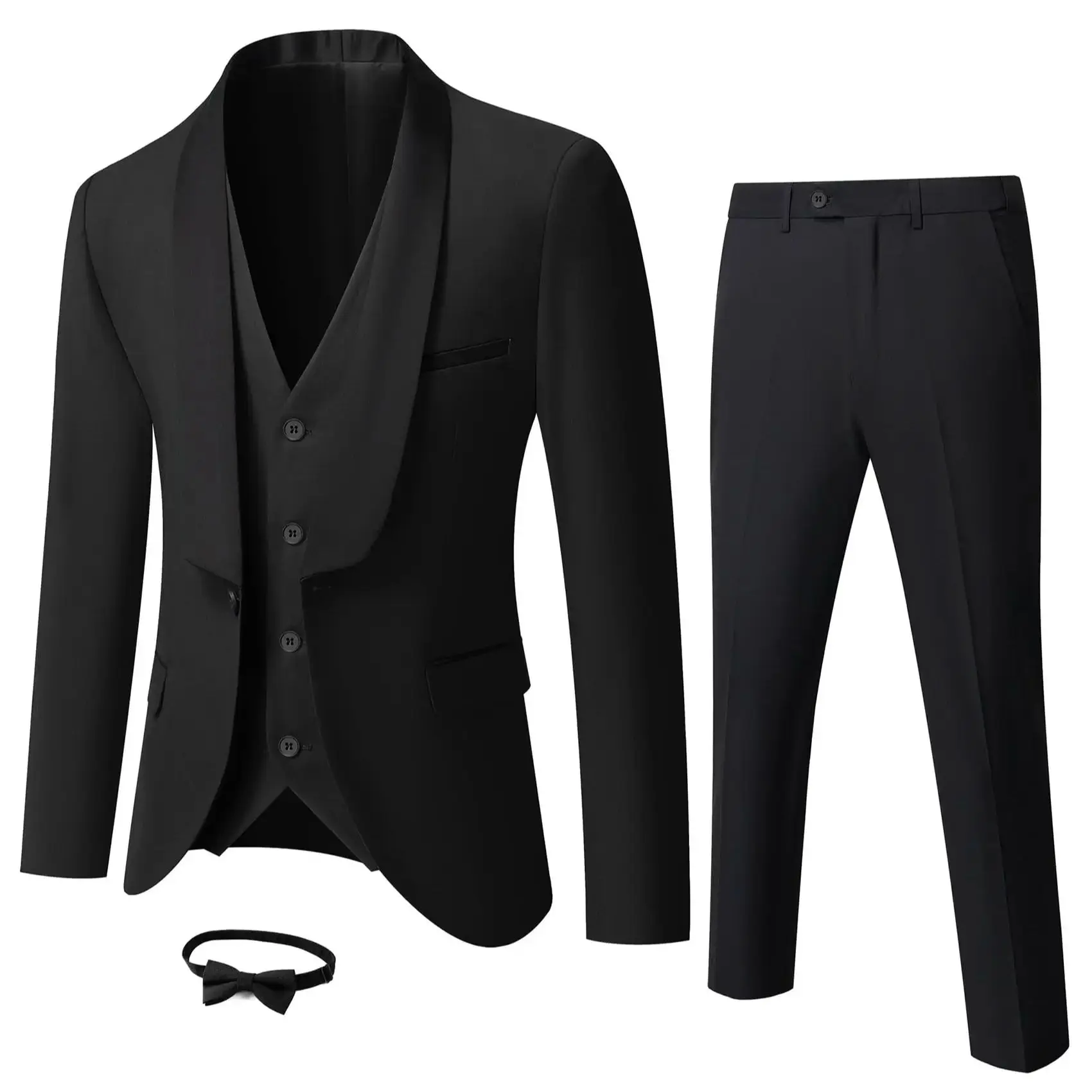 DMDRS-Conjunto de traje clásico para hombre, esmoquin de cena, ropa Formal, Blazer de novio de boda, chaleco, pantalones, pajarita, solapa de Chal, 4 piezas