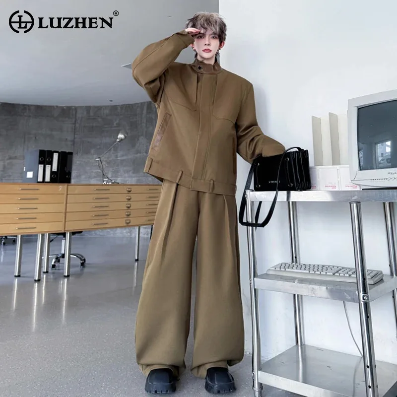 

LUZHEN Original Fashion Two-piece Sets 2025 Autumn New Solid Color Baggy Wide Leg Casual Pants Men's Handsome Male Jacket JY4285