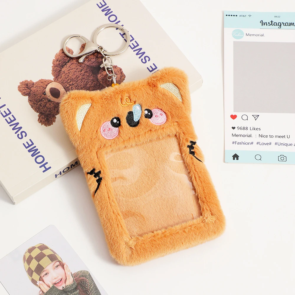 Kawaii Plush Cat Idol Titular Do Cartão para Meninas, Bonito Chaveiro, Kpop Álbum de Fotos, ID Credit Bank Protector, Papelaria