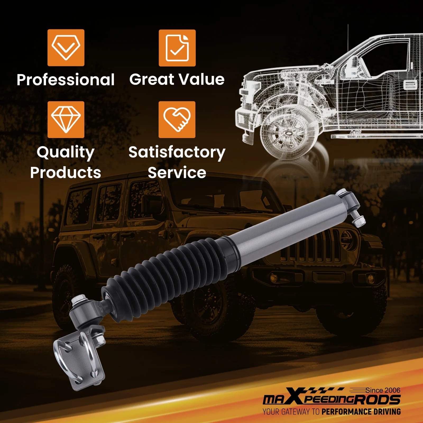 Steering Stabilizer For Jeep Wrangler JK 2-Door 4WD 2007-2018 Powder Coating