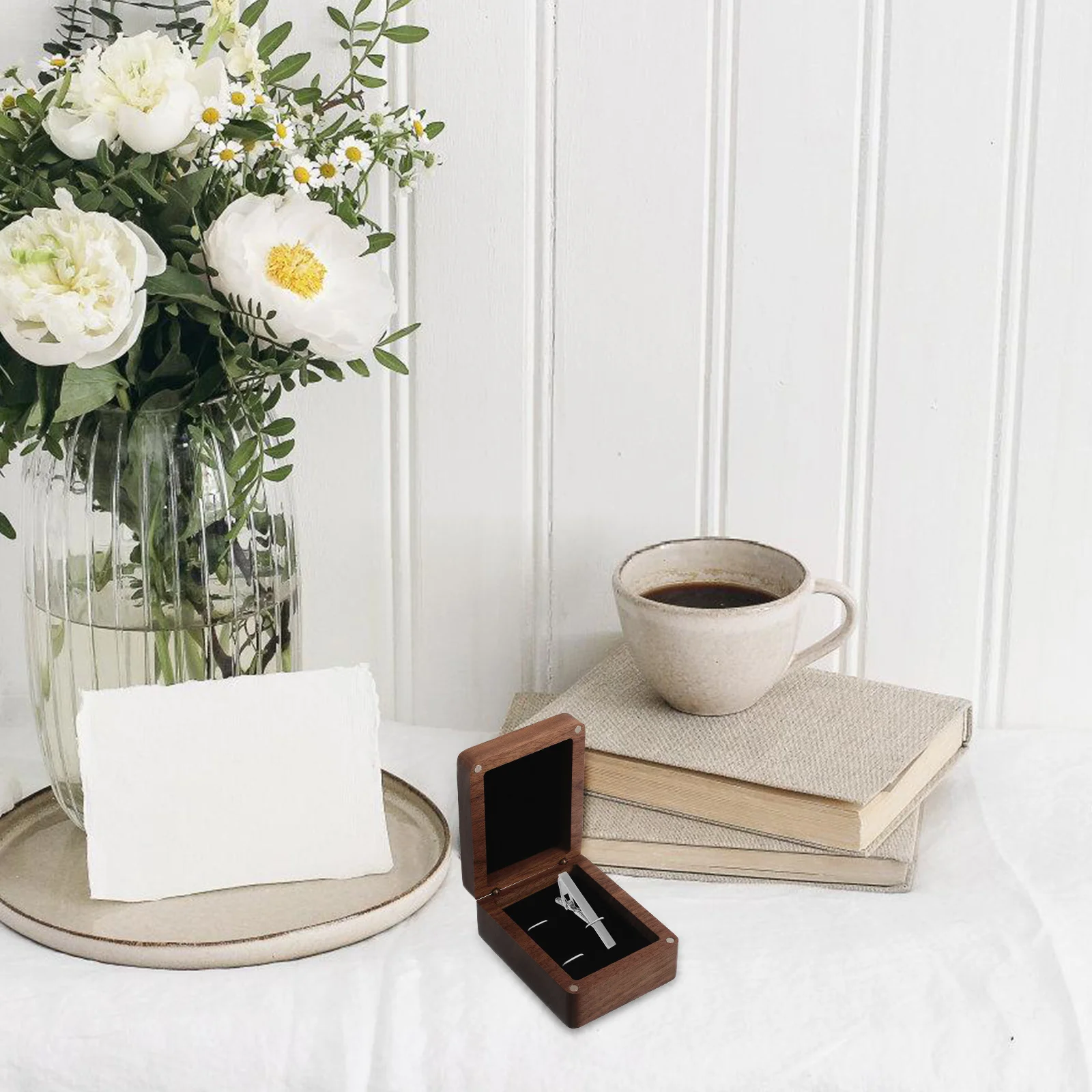 

Cufflinks Tie Black Walnut Wooden Organizer Portable Jewelry Storage Case for Men Business Travel Gift