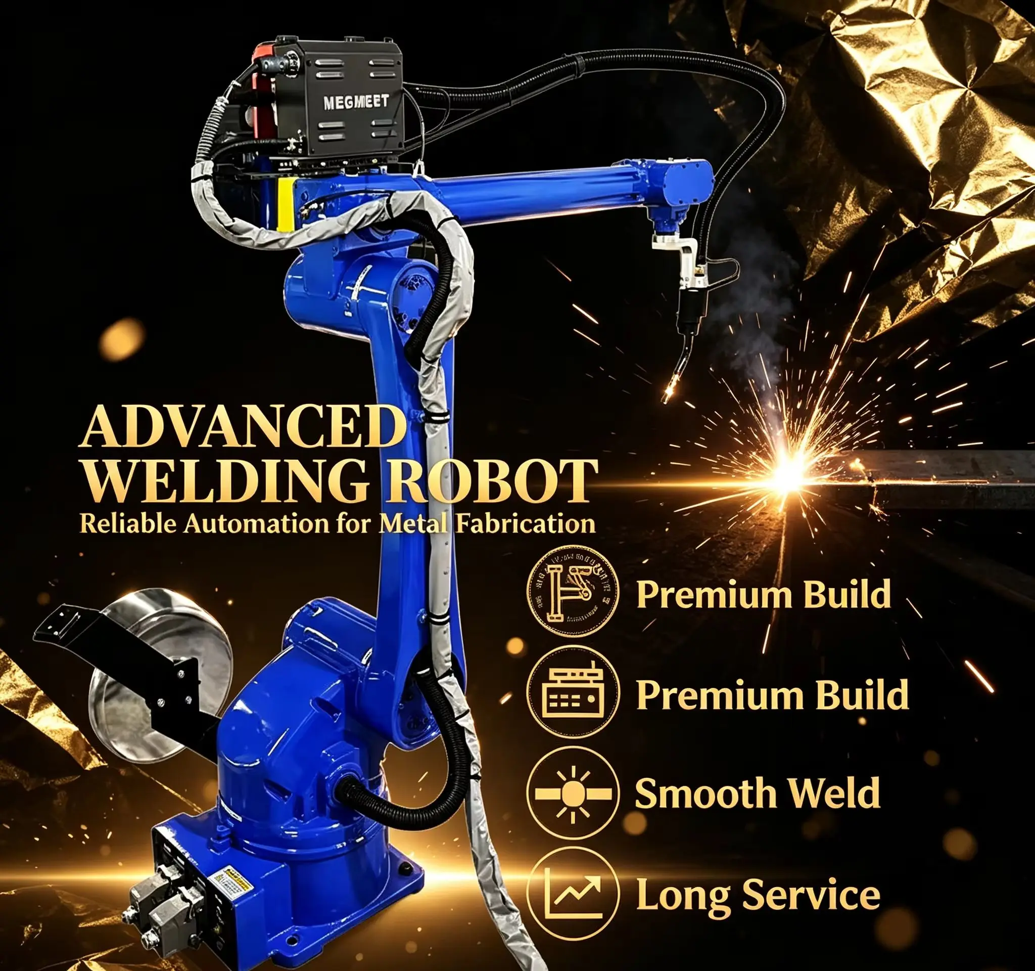 OPTO TH‑H10‑1600 Robotic MIG Welding Workstation 1600mm Reach 10KG Payload,500A Water‑Cooled Welding Torch