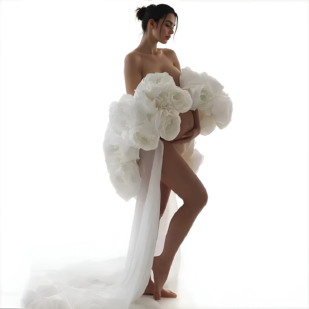

2025 Magic Rose Flower Wedding Cape White Chiffon Ruffled 3D Floral Maternity Photoshoot Cape Bridal Jacket Custom Cloak YEWEN
