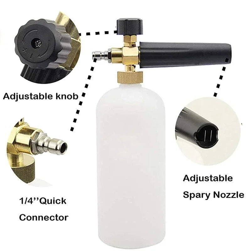 High Pressure Cleaning Supplies 1L Foam Cannon 5 Metal Nozzles M22-14 Car wash Gun 1/4