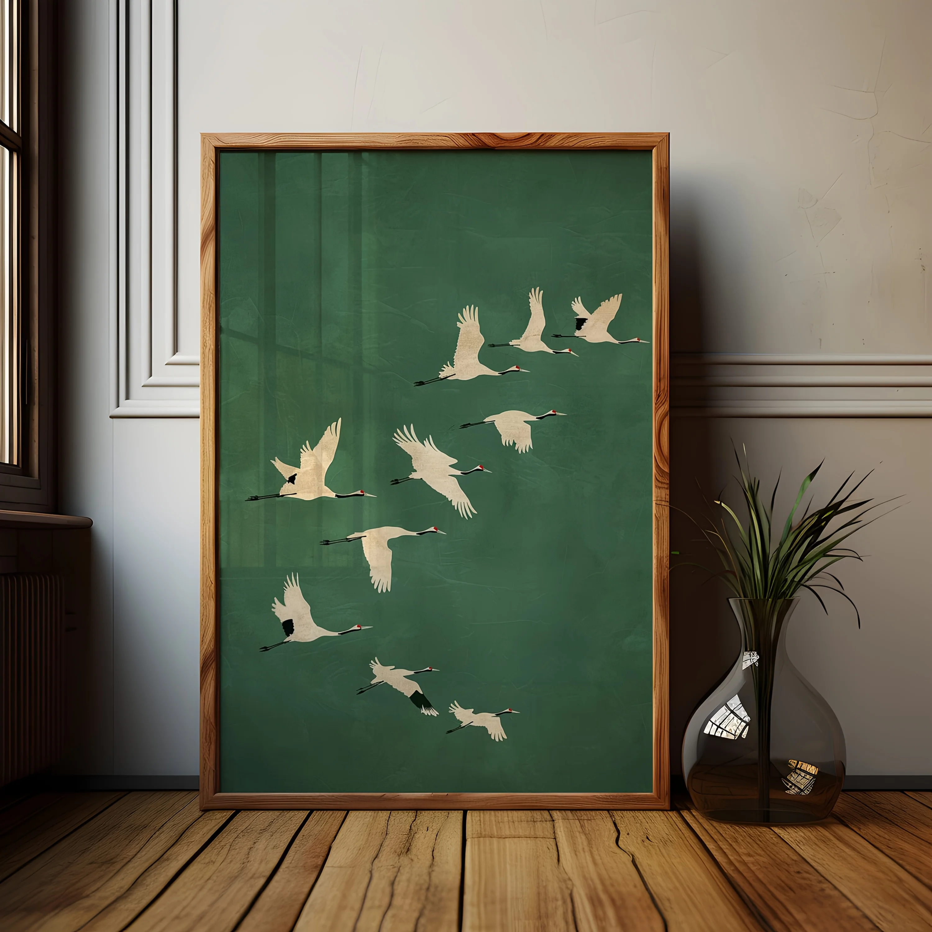 2D Flat, 2D Flat, 2D Flat 1pc 2D Flat Frameless Canvas Poster | Vintage Art, Flying Crane, Japanese Art Poster Print, Wall Ar