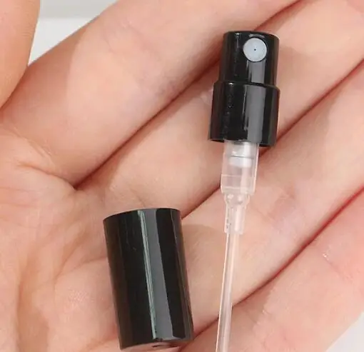 2ml 3ml niewidoczny wiosenny bagnet szklany buteleczki do perfum Mini czarna nakrętka rozpylacz butelka próbka z przezroczystego szkła