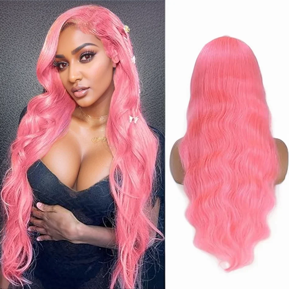 Wig rambut manusia Frontal renda merah muda 13x6 hd untuk wanita pilihan Cosplay warna 13x4 gelombang tubuh Wig tanpa lem siap dipakai